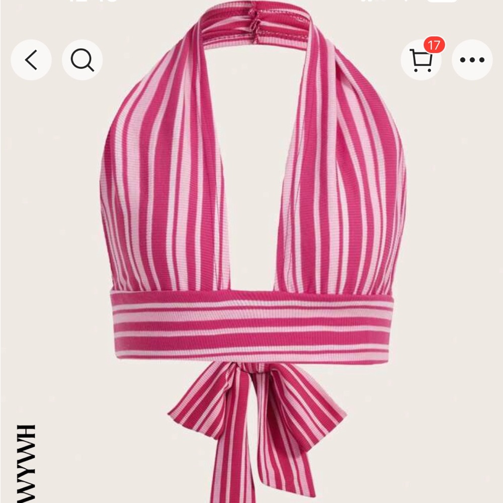 Pink striped halter top open back